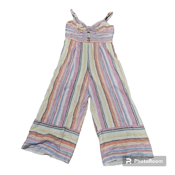 NWT Junior's Candie's (Large) Knot Front Printed Linen Jumpsuit - Picture 2 of 9